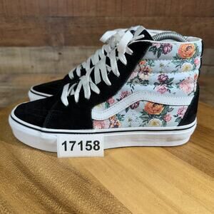 Vans Shoes Womens 7 SK8 Hi Pro Black Leather Garden Floral Skateboarding Sneaker